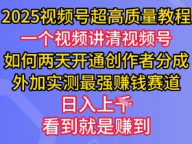 2025视频号超高质量教程,两天开通创作者分成,外加实测最强挣钱赛道,日入多张