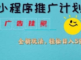 小程序推广计划,撸广告挂JI全新玩法,轻松日均四张【揭秘】