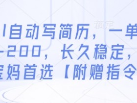 AI自动写简历,一单50-200,长久稳定,小白宝妈首选【附赠指令】