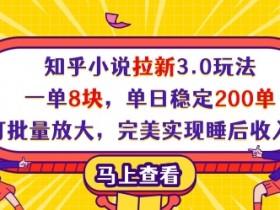 知乎小说拉新3.0玩法,一单8块,单日稳定200单,可批量放大,完美实现睡后收入!