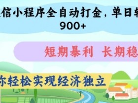 微信小程序全自动打金,单日轻松几张,短期暴利,长期稳定,助你轻松实现经济独立【揭秘】