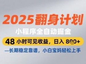 2025小程序全自动掘金,48 小时可见收益,日入8张,长期稳定靠谱,小白宝妈轻松上手【揭秘】