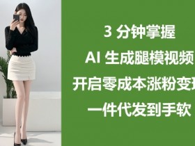 3分钟掌握AI生成腿模视频,开启零成本涨粉变现,一件代发到手软