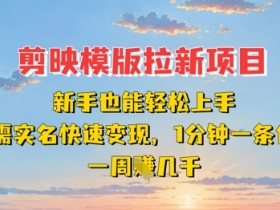 剪映模板拉新项目:新手也能轻松上手,无需实名,快速变现,一分钟一条作品,一周挣几k