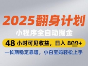 2025翻身计划小程序全自动掘金,48小时可见收益,日入多张+,长期稳定靠谱,小白宝妈轻松上手【揭秘】