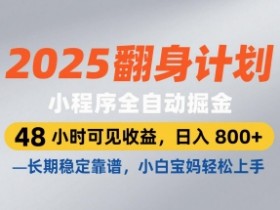 2025翻身计划,小程序全自动掘金,48小时可见收益,日入8张+,长期稳定靠谱,小白宝妈轻松上手【揭秘】