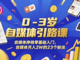 0-3岁自媒体引路课,自媒体挣钱零基础入门,自媒体月入2W的23个秘法