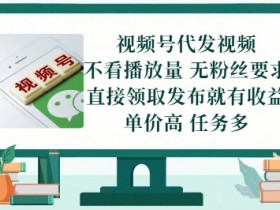 视频号代发视频,无需做视频,无需写文案,不看播放量,无粉丝要求,直接领取发布就有收益【揭秘】