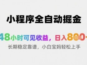 小程序全自动掘金,48小时可见收益,日入8张+长期稳定靠谱,小白宝妈轻松上手【揭秘】