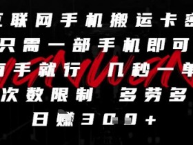 互联网手机搬运卡密,只需一部手机即可,有手就行,几秒一单,无次数限制,多劳多得,日入3张【揭秘】