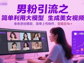 男粉引流之简单利用大模型生成美女视频,条条原创爆款,简单上传制作,变现日1k+