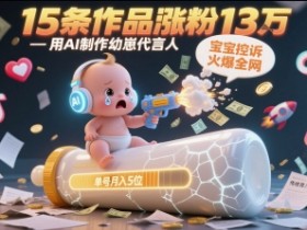 用AI制作幼崽代言人,宝宝的控诉火爆全网,15条作品涨粉13W,单号月入5位数实操教程