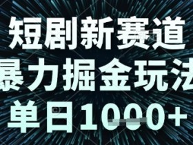 短剧新赛道,暴力掘金玩法,单日1k+【揭秘】