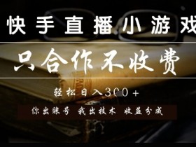 快手直播小游戏,只合作不收费,你出账号我出技术, 分润模式【揭秘】
