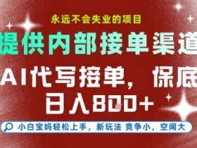 提供接单渠道,AI代写接单,永远不会失业的项目,多劳多得,保底日入8张+【揭秘】