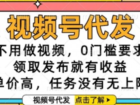 视频号代发,不用做视频,0门槛要求,领取发布就有收益,单价高,任务没有无上限【揭秘】