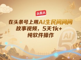在头条号上用AI生民间故事视频,5天1k+,纯软件操作