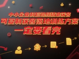 中小企业利用短视频精准获客,可复制获客落地训练方案,做好短视频,一定要看完