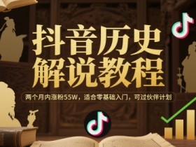 抖音历史解说教程,两个月内涨粉55W,适合零基础入门,可过伙伴计划