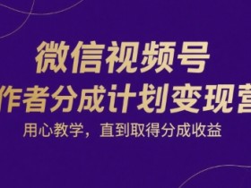 微信视频号创作者分成计划变现营,用心教学,直到取得分成收益