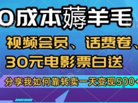 0成本薅羊毛!视频会员、话费卷、30元电影票白送,分享我如何靠转卖一天变现5张+【揭秘】