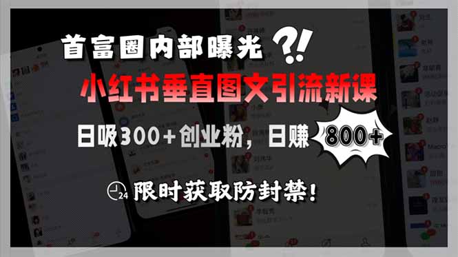 (15313期)首富圈内部曝光小红书垂直图文引流新课,日吸300+创业粉,日赚800+,限…
