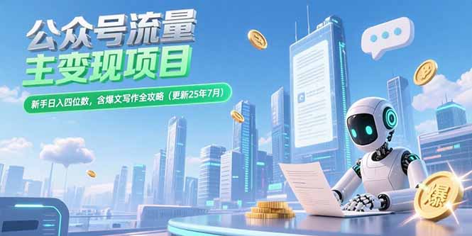 (15412期)公众号流量主变现项目,新手日入四位数,含爆文写作全攻略(更新25年7月)