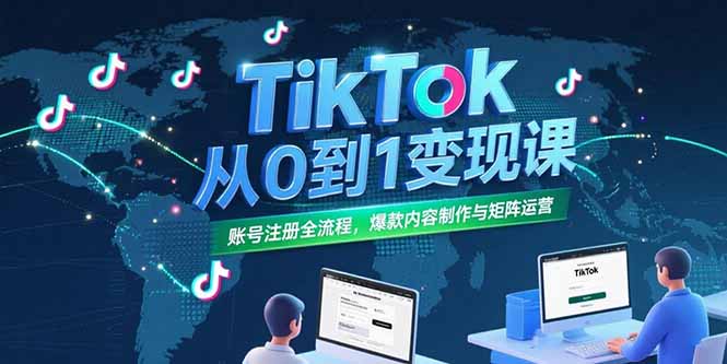 (15346期)TikTok从0到1变现课,账号注册全流程,爆款内容制作与矩阵运营