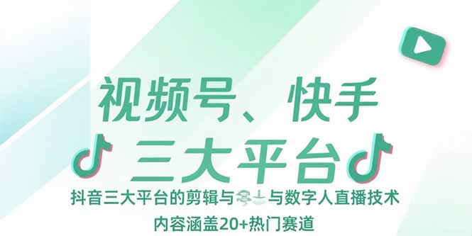 (15449期)视频号、快手、抖音三大平台的剪辑与数字人直播技术,内容涵盖20+热门赛道