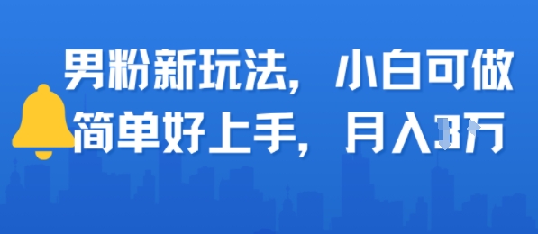 男粉新玩法,小白可做,简单好上手,月入1w