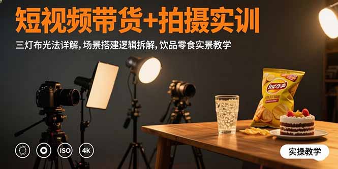(15540期)短视频带货+拍摄实训:三灯布光法详解,场景搭建逻辑拆解,饮品零食实景教学