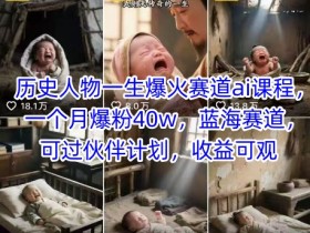 历史人物一生爆火赛道ai课程,一个月爆粉40w,蓝海赛道,可过伙伴计划,收益可观