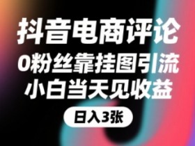 抖音电商评论,0粉丝靠挂图引流,被动挣抖音搜索佣金,小白当天见收益,还能躺挣下级评论增量收益