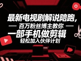 最新电视剧解说陪跑,百万粉丝博主教你一部手机做剪辑,轻松加入伙伴计划