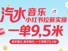 汽水音乐小红书拉新实操,,一单9.5米,有手就行,一个月挣了2.1W