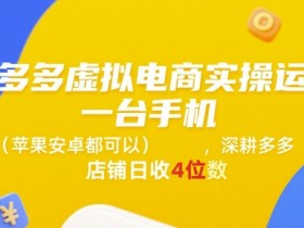 拼多多虚拟电商实操运营,一台手机(苹果安卓都可以),深耕多多店铺日收4位数