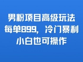 男粉项目高级玩法,每单899,冷门暴利,小白也可操作