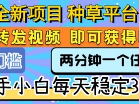 全新项目 种草平台 只需要转发任务视频 即可获得收益 新手小白每天稳定3张+【揭秘】