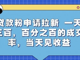 贷款粉申请拉新,一天三张,百分之百的成交率,当天见收益【揭秘】