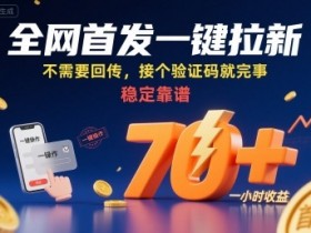 全网首发一键拉新项目,不需要回传,接个验证码就完事,稳定靠谱,一小时收益70+【揭秘】
