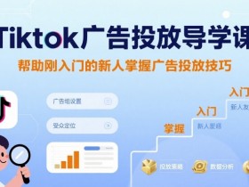 Tiktok广告投放导学课,帮助刚入门的新人掌握广告投放技巧