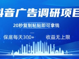 抖音广告调研项目,只需复制粘贴广告即可挣钱,任务不限量,一天稳定3张