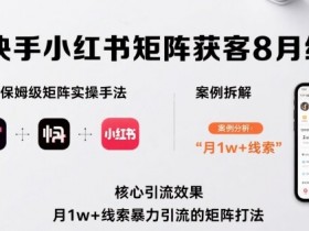 抖音快手小红书矩阵获客8月线下课,完整保姆级矩阵实操手法与案例拆解,月1w+线索暴力引流的矩阵打法
