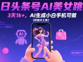 今日头条号AI美女跳舞,3天1k+,AI生成小白手机可做【附指令工具】