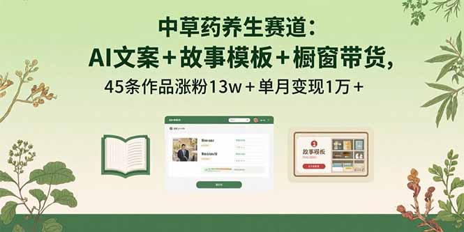 (15925期)中草药养生赛道:AI文案+故事模板+橱带货,45条作品涨粉13w+单月变现1万+