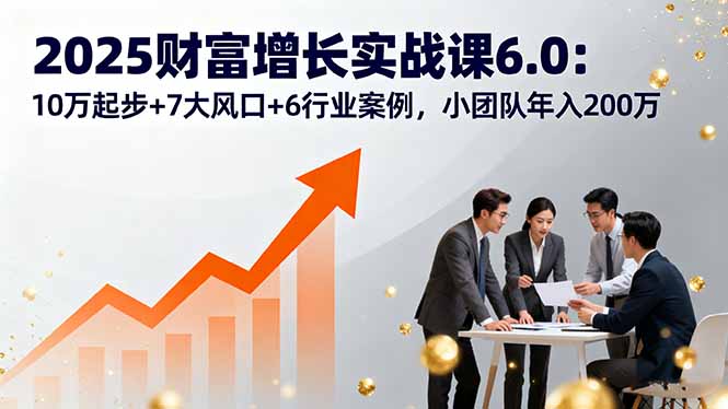 (16004期)2025财富增长实战课6.0:10万起步+7大风口+6行业案例,小团队年入200万