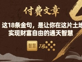 付费文章:这18条金句,是让你在这片土地 实现财富自由的通天智慧