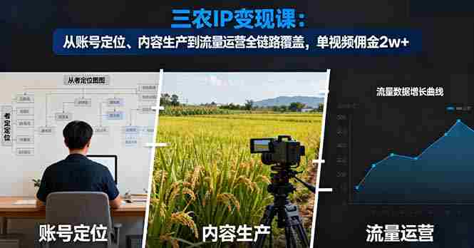 (16229期)三农IP变现课:从账号定位、内容生产到流量运营全链路覆盖,单视频佣金2w+