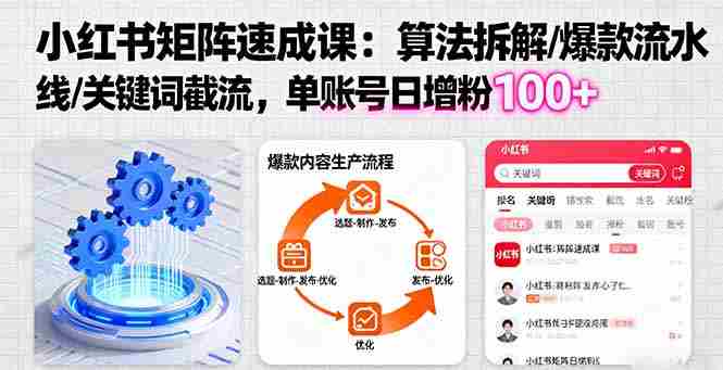 (16231期)小红书矩阵起号速成课:算法拆解/爆款流水线/关键词截流 单账号日增粉100+