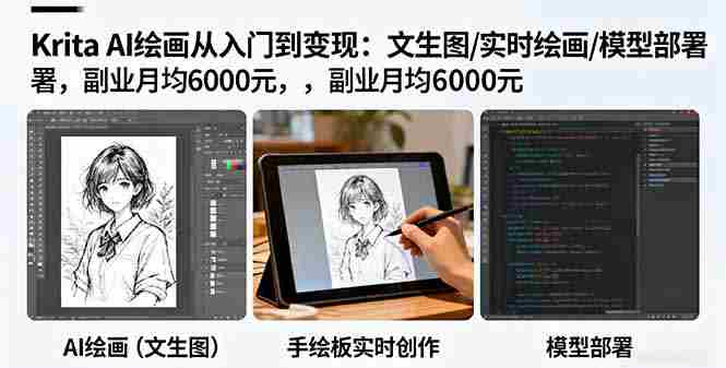 (16222期)Krita AI绘画从入门到变现:文生图/实时绘画/模型部署,副业月均6000元